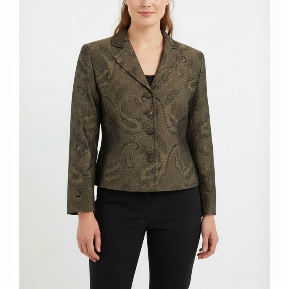 PENDLETON Wool Blend Jacquard Paisley Print Jacket Cropped Blazer Size 10P